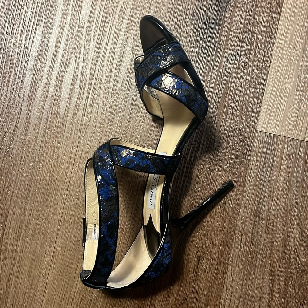 Beautiful Jimmy Choo heels, black, silver and electric blue.